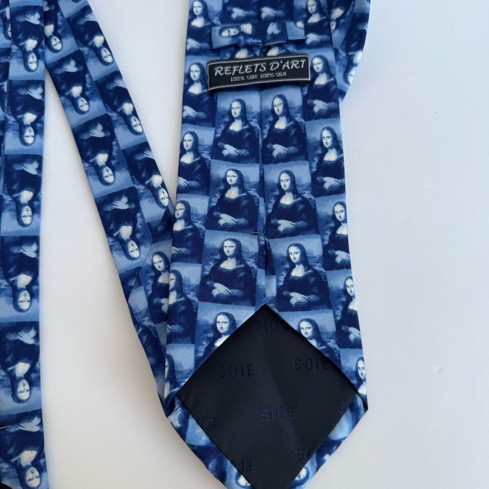 Mona Lisa Silk Neck Tie Blue Novelty Academia Office Business Teacher - Picture 4 of 8